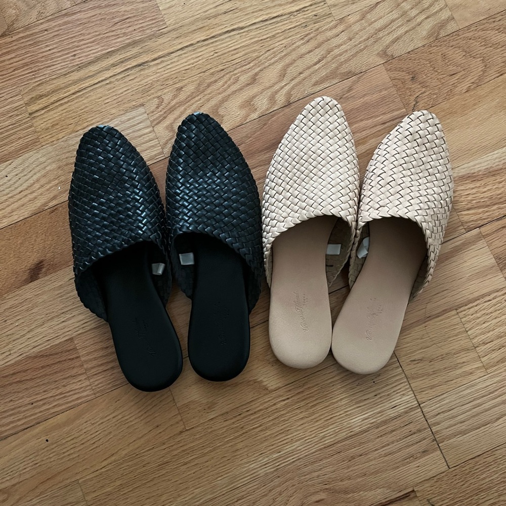 Women's Woven Mules in Black and Cream